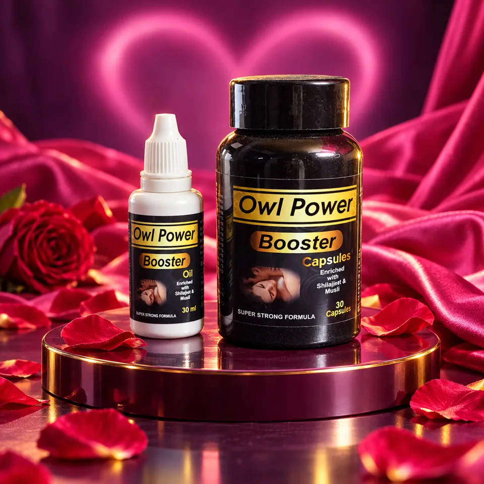 Owl Power Booster capsule र oil को गुलाबी romantic campaign visual